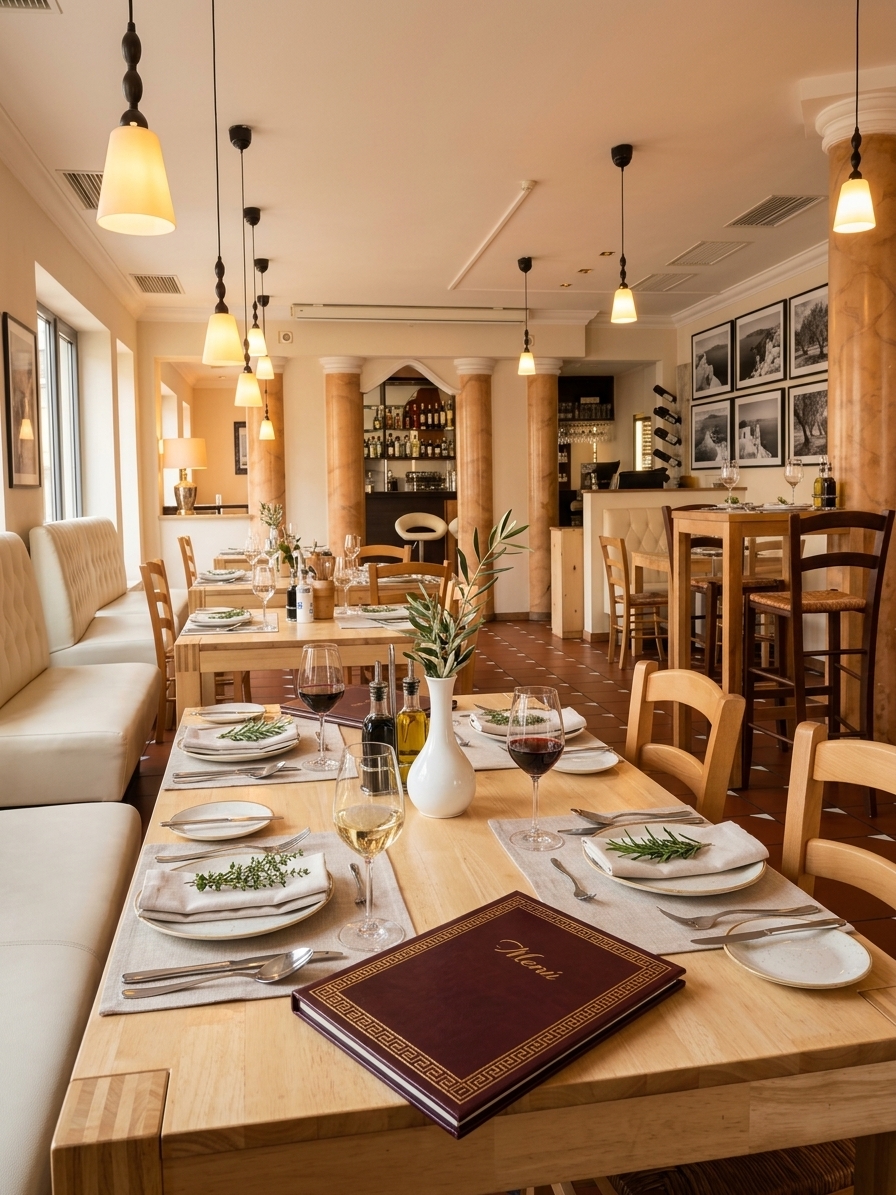 Liebevoll gedeckter Gastraum der Taverna Kypros